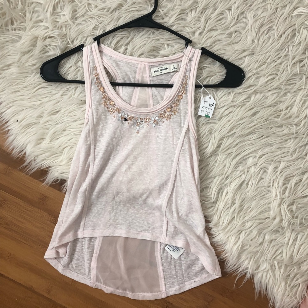 small abercrombie light pink tank flower jewels